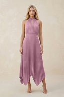 Halter Neck Pleated A - Line Chiffon Bridesmaid Dress in Vintage Mauve - KissProm Bridesmaid Dresses