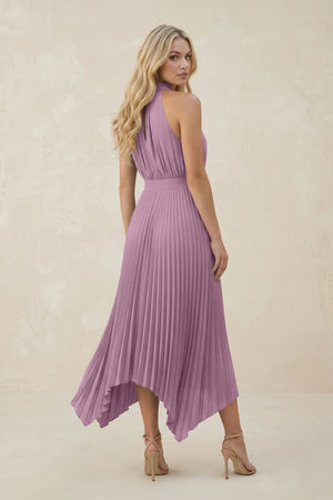 Halter Neck Pleated A - Line Chiffon Bridesmaid Dress in Wisteria - KissProm Bridesmaid Dresses
