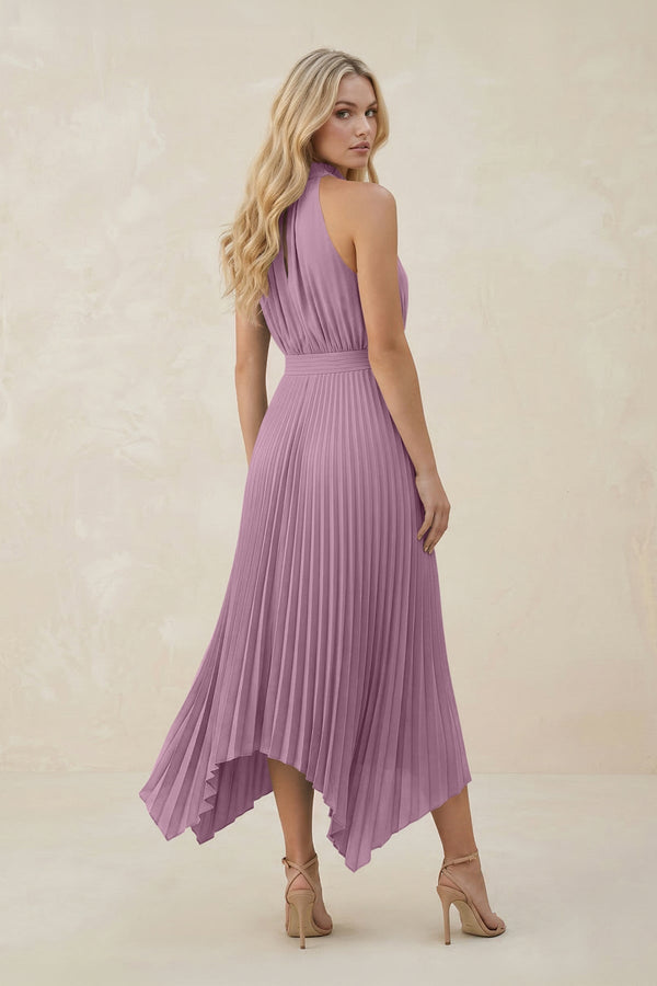Halter Neck Pleated A - Line Chiffon Bridesmaid Dress in Wisteria - KissProm Bridesmaid Dresses