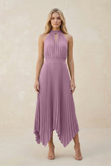 Halter Neck Pleated A - Line Chiffon Bridesmaid Dress in Wisteria - KissProm Bridesmaid Dresses