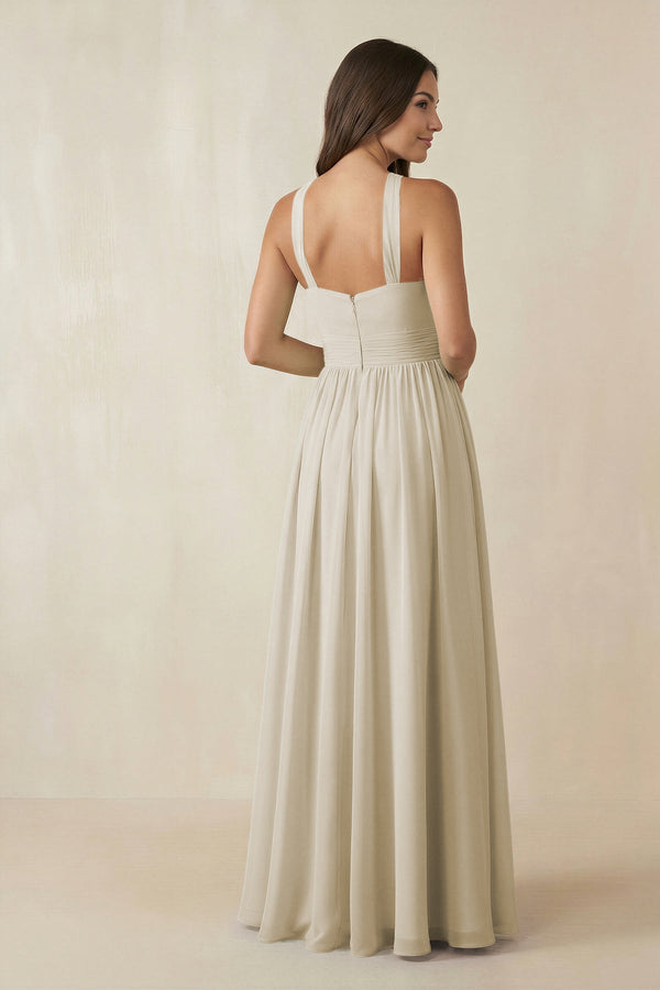 Halter Neck Ruched A-Line Chiffon Dress in Dove Gray - KissProm BRIDESMAID DRESSES