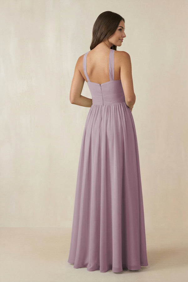 Halter Neck Ruched A-Line Chiffon Dress in Dusk - KissProm BRIDESMAID DRESSES