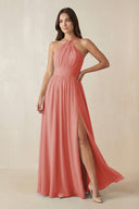 Halter Neck Ruched A-Line Chiffon Dress in Mulberry - KissProm BRIDESMAID DRESSES
