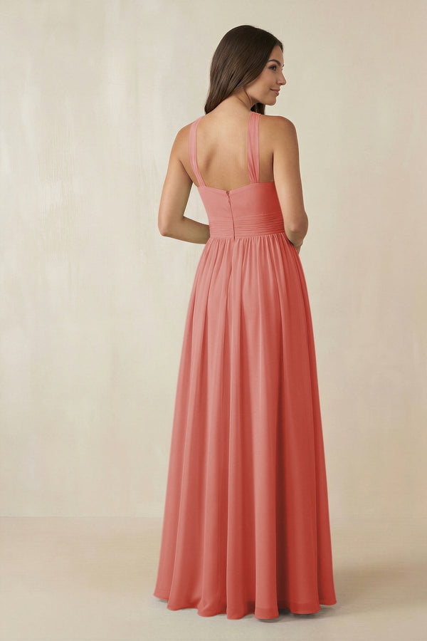 Halter Neck Ruched A-Line Chiffon Dress in Mulberry - KissProm BRIDESMAID DRESSES