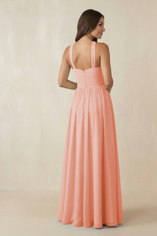 Halter Neck Ruched A-Line Chiffon Dress in Rose Petal - KissProm BRIDESMAID DRESSES