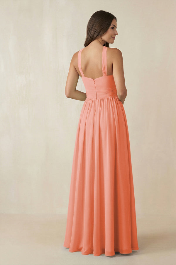 Halter Neck Ruched A-Line Chiffon Dress in Rosette - KissProm BRIDESMAID DRESSES