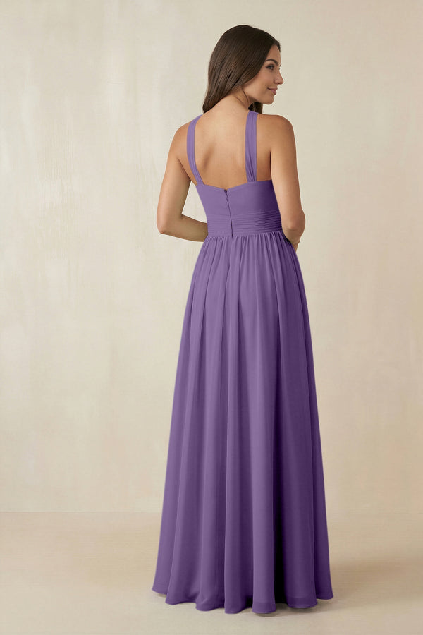 Halter Neck Ruched A-Line Chiffon Dress in Tahiti - KissProm BRIDESMAID DRESSES