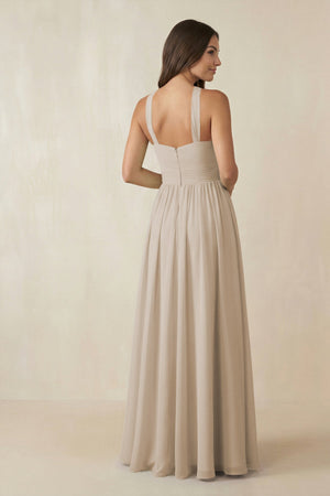 Halter Neck Ruched A-Line Chiffon Dress in Frost - KissProm BRIDESMAID DRESSES