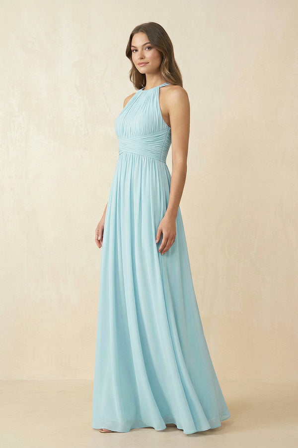 Halter Pleated A - Line Chiffon Bridesmaid Dress - KissProm Bridesmaid Dresses