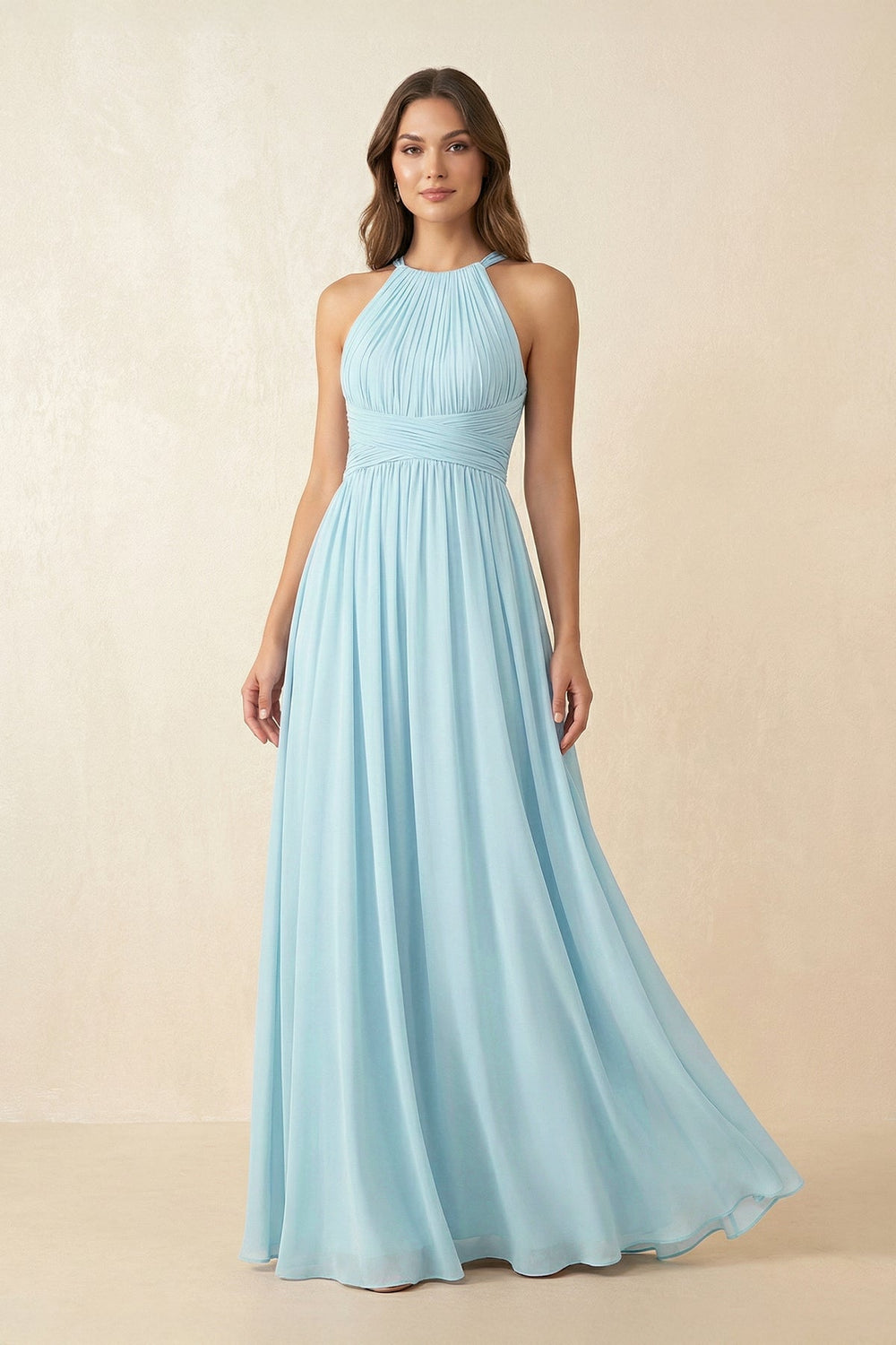 Halter Pleated A - Line Chiffon Bridesmaid Dress - KissProm Bridesmaid Dresses