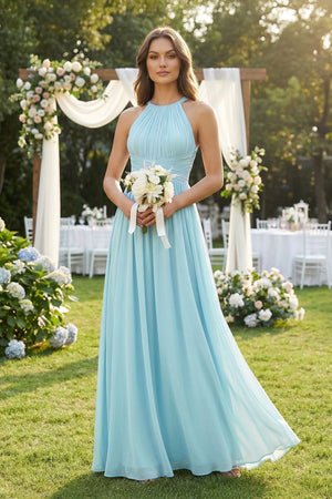 Halter Pleated A - Line Chiffon Bridesmaid Dress - KissProm Bridesmaid Dresses