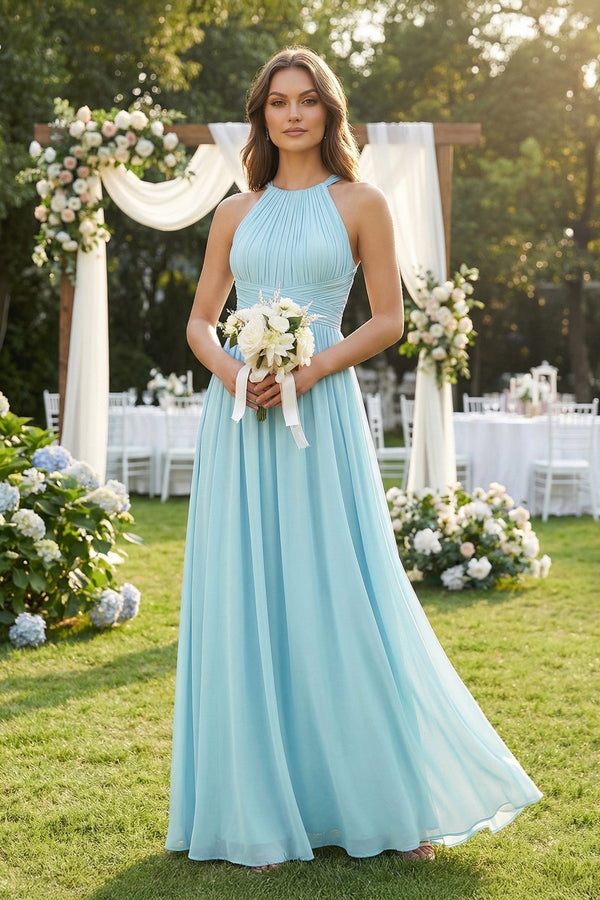 Halter Pleated A - Line Chiffon Bridesmaid Dress - KissProm Bridesmaid Dresses