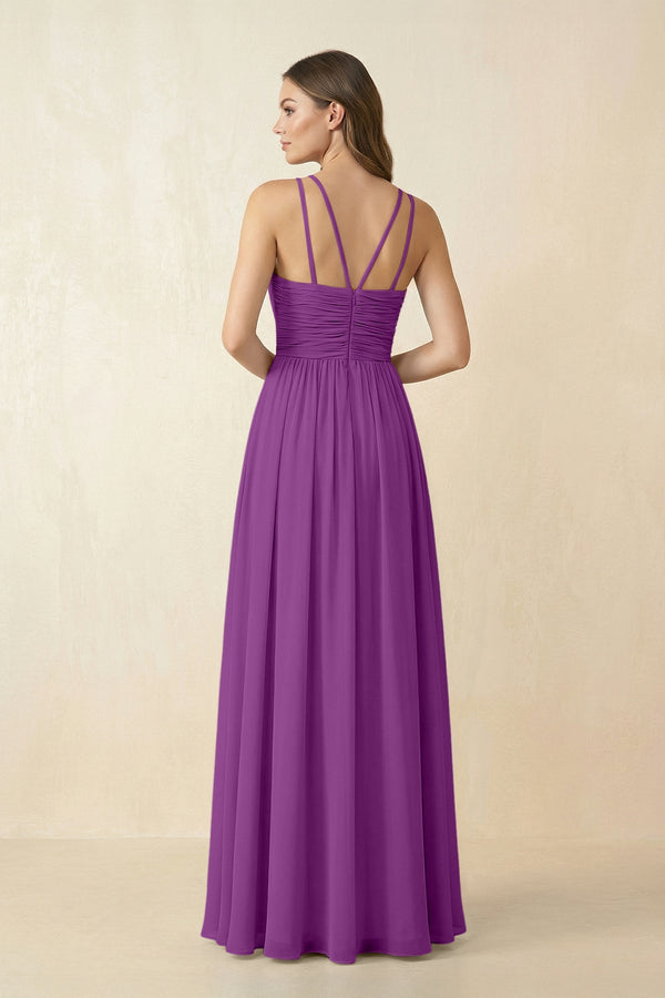 Halter Pleated A - Line Chiffon Bridesmaid Dress in Amethyst - KissProm Bridesmaid Dresses