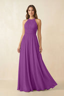 Halter Pleated A - Line Chiffon Bridesmaid Dress in Amethyst - KissProm Bridesmaid Dresses