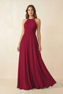 Halter Pleated A - Line Chiffon Bridesmaid Dress in Berry - KissProm Bridesmaid Dresses