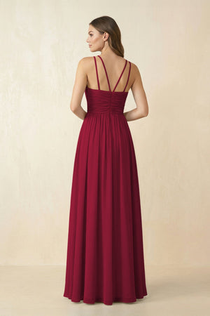 Halter Pleated A - Line Chiffon Bridesmaid Dress in Berry - KissProm Bridesmaid Dresses
