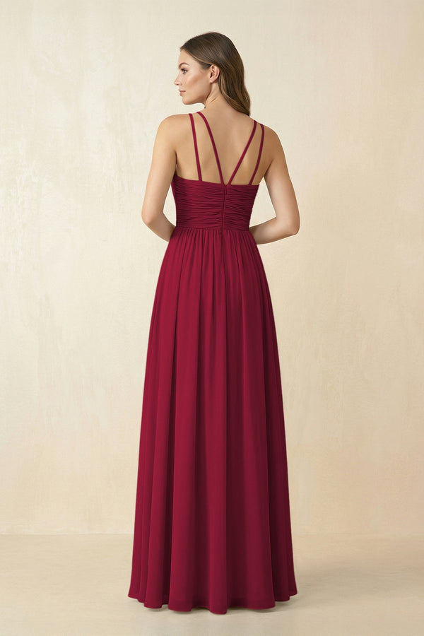 Halter Pleated A - Line Chiffon Bridesmaid Dress in Berry - KissProm Bridesmaid Dresses