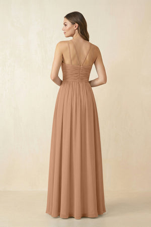 Halter Pleated A - Line Chiffon Bridesmaid Dress in Bronzer - KissProm Bridesmaid Dresses