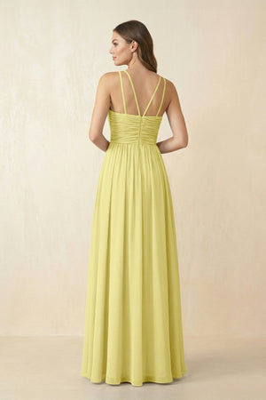 Halter Pleated A - Line Chiffon Bridesmaid Dress in Buttercup - KissProm Bridesmaid Dresses