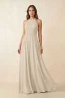 Halter Pleated A - Line Chiffon Bridesmaid Dress in Champagne - KissProm Bridesmaid Dresses