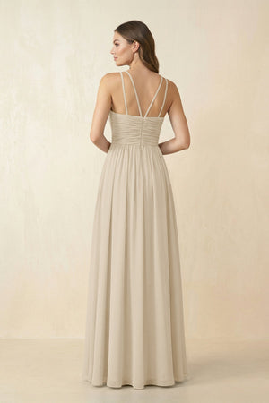 Halter Pleated A - Line Chiffon Bridesmaid Dress in Champagne - KissProm Bridesmaid Dresses