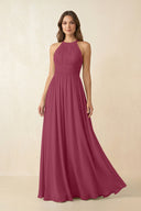 Halter Pleated A - Line Chiffon Bridesmaid Dress in Desert Rose - KissProm Bridesmaid Dresses