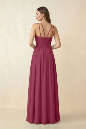 Halter Pleated A - Line Chiffon Bridesmaid Dress in Desert Rose - KissProm Bridesmaid Dresses