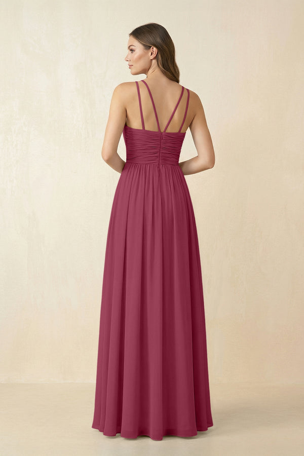 Halter Pleated A - Line Chiffon Bridesmaid Dress in Desert Rose - KissProm Bridesmaid Dresses