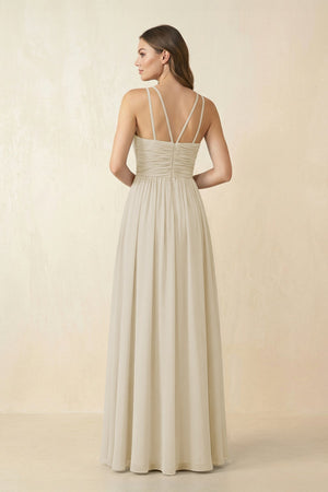 Halter Pleated A - Line Chiffon Bridesmaid Dress in Dove Gray - KissProm Bridesmaid Dresses
