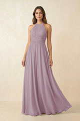 Halter Pleated A - Line Chiffon Bridesmaid Dress in Dusk - KissProm Bridesmaid Dresses