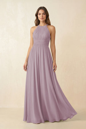 Halter Pleated A - Line Chiffon Bridesmaid Dress in Dusk - KissProm Bridesmaid Dresses