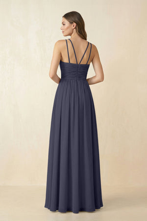 Halter Pleated A - Line Chiffon Bridesmaid Dress in Dusk Blue - KissProm Bridesmaid Dresses