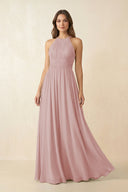 Halter Pleated A - Line Chiffon Bridesmaid Dress in Dusty Rose - KissProm Bridesmaid Dresses