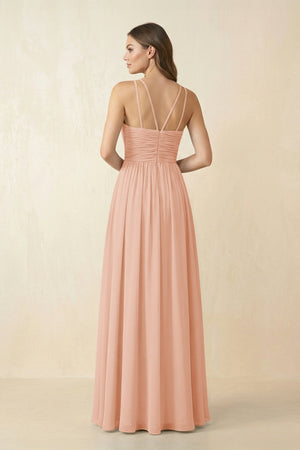 Halter Pleated A - Line Chiffon Bridesmaid Dress in English Rose - KissProm Bridesmaid Dresses