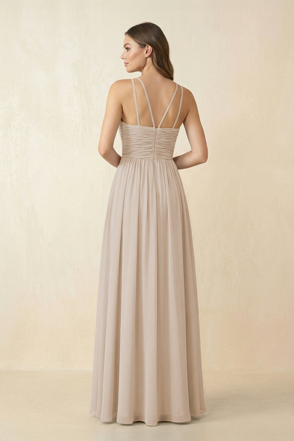 Halter Pleated A - Line Chiffon Bridesmaid Dress in Frost - KissProm Bridesmaid Dresses