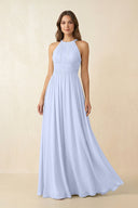 Halter Pleated A - Line Chiffon Bridesmaid Dress in Ice - KissProm Bridesmaid Dresses