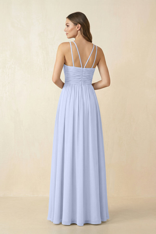 Halter Pleated A - Line Chiffon Bridesmaid Dress in Ice - KissProm Bridesmaid Dresses