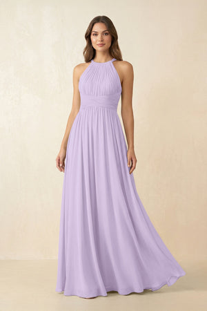 Halter Pleated A - Line Chiffon Bridesmaid Dress in Lavender - KissProm Bridesmaid Dresses