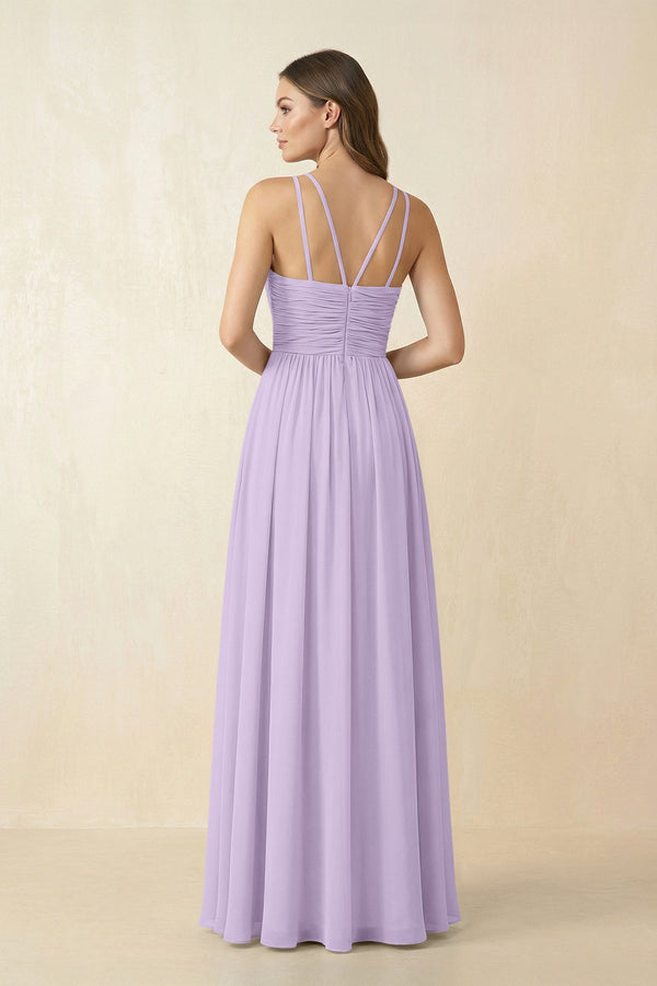 Halter Pleated A - Line Chiffon Bridesmaid Dress in Lavender - KissProm Bridesmaid Dresses