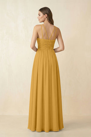 Halter Pleated A - Line Chiffon Bridesmaid Dress in Marigold - KissProm Bridesmaid Dresses
