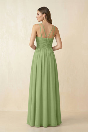 Halter Pleated A - Line Chiffon Bridesmaid Dress in Matcha - KissProm Bridesmaid Dresses