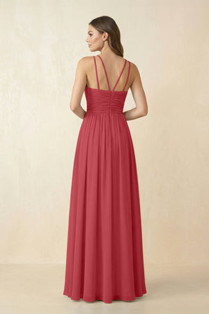 Halter Pleated A - Line Chiffon Bridesmaid Dress in Merlot - KissProm Bridesmaid Dresses