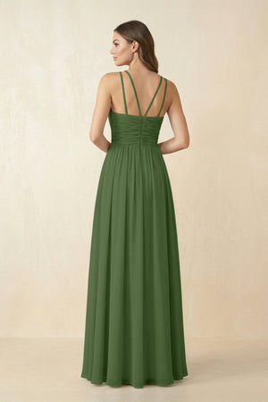 Halter Pleated A - Line Chiffon Bridesmaid Dress in Moss - KissProm Bridesmaid Dresses
