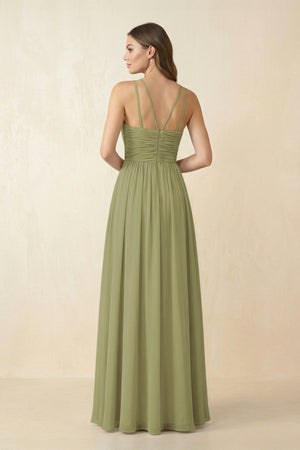 Halter Pleated A - Line Chiffon Bridesmaid Dress in Moss Green - KissProm Bridesmaid Dresses