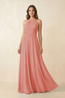 Halter Pleated A - Line Chiffon Bridesmaid Dress in Mulberry - KissProm Bridesmaid Dresses