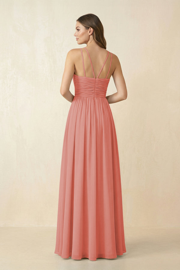 Halter Pleated A - Line Chiffon Bridesmaid Dress in Mulberry - KissProm Bridesmaid Dresses