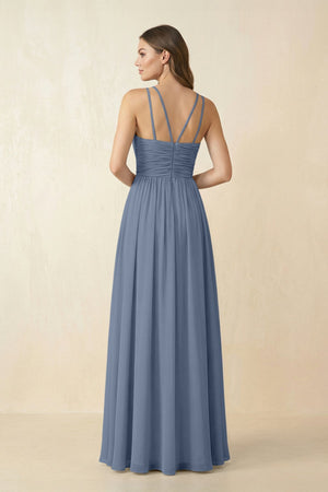 Halter Pleated A - Line Chiffon Bridesmaid Dress in Neptune - KissProm Bridesmaid Dresses