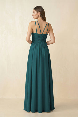 Halter Pleated A - Line Chiffon Bridesmaid Dress in Pine - KissProm Bridesmaid Dresses