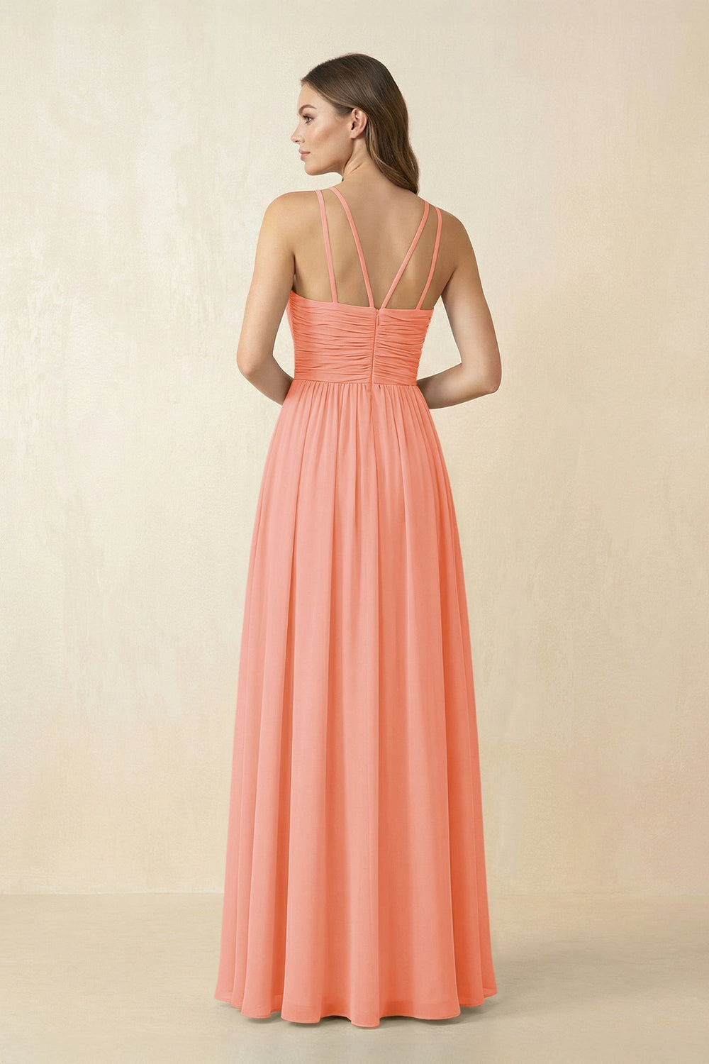 Halter Pleated A - Line Chiffon Bridesmaid Dress in Rosette - KissProm Bridesmaid Dresses