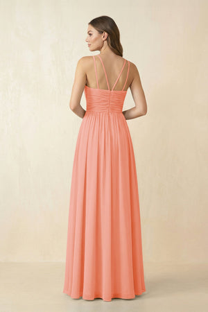 Halter Pleated A - Line Chiffon Bridesmaid Dress in Rosette - KissProm Bridesmaid Dresses